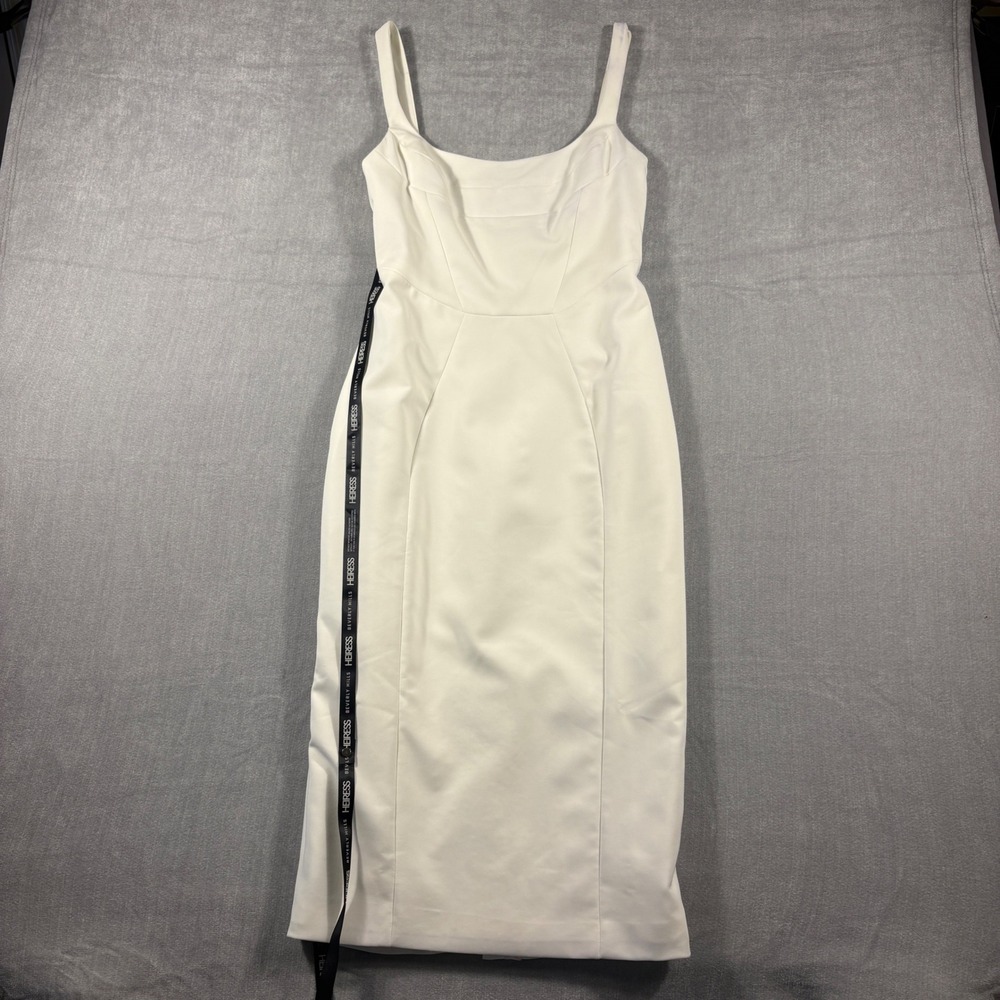 Heiress Beverly Hills White Midi Dress Size M Square Neck Bodycon Cocktail 1174